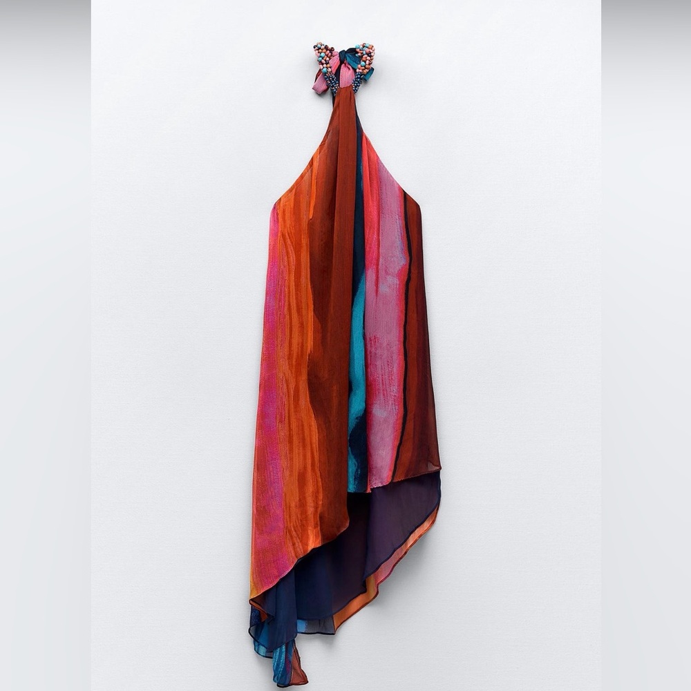 ZARA- like new backless Multicolor Halter Dress